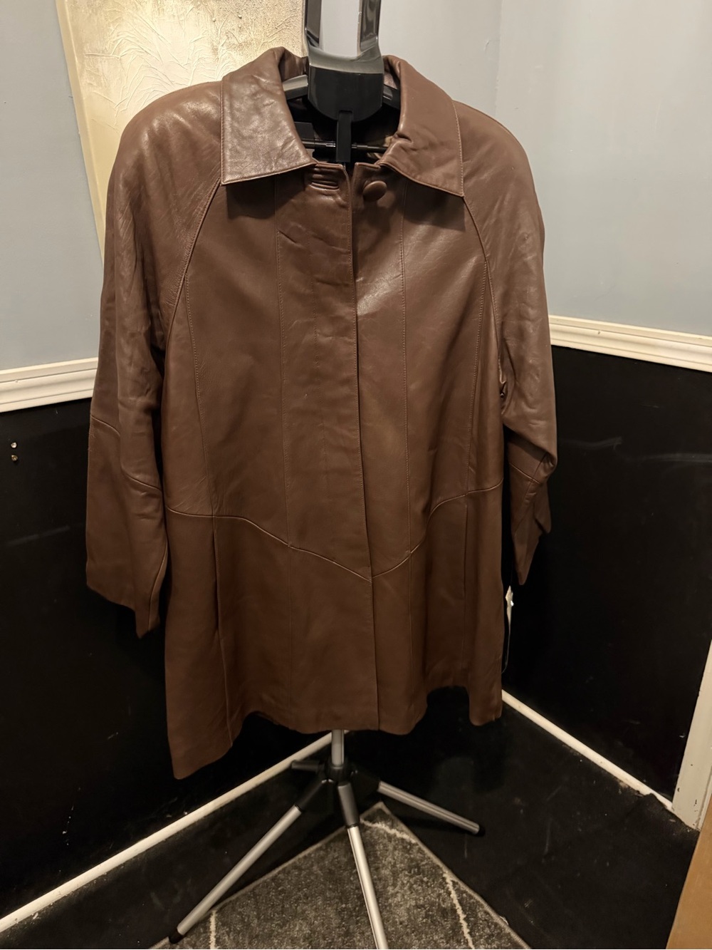 Women Bull Neck Textured  Genuine Leather Brown Jacket Coat Size Med NWT $499